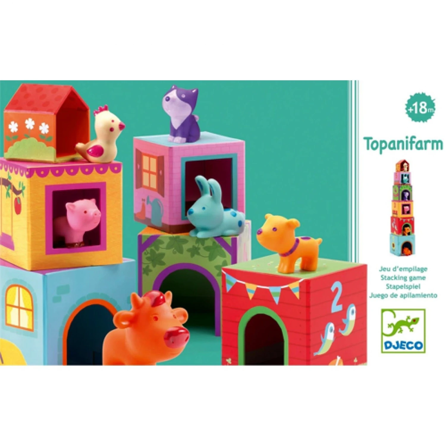 Djeco Speelgoed, Stapelblokken - Topanifarm, Boerderij Inclusief Diertjes 2 Djeco Speelgoed, Stapelblokken - Topanifarm, Boerderij Inclusief Diertjes - Afbeelding 2