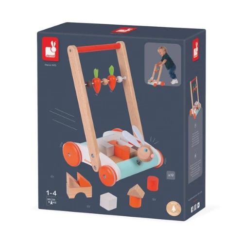 Janod Houten Speelgoed - Loopkar, Blokkenkar Lapin 3 Janod Houten Speelgoed - Loopkar, Blokkenkar Lapin - Afbeelding 3
