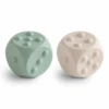 Mushie Babyspeelgoed - Siliconen Dobbelsteen, Set Van 2 Cambridge Blue/Shifting Sands