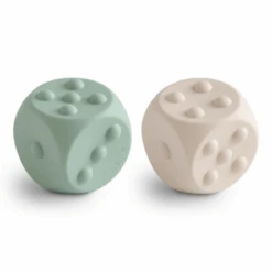 Mushie Babyspeelgoed - Siliconen Dobbelsteen, Set Van 2 Cambridge Blue/Shifting Sands